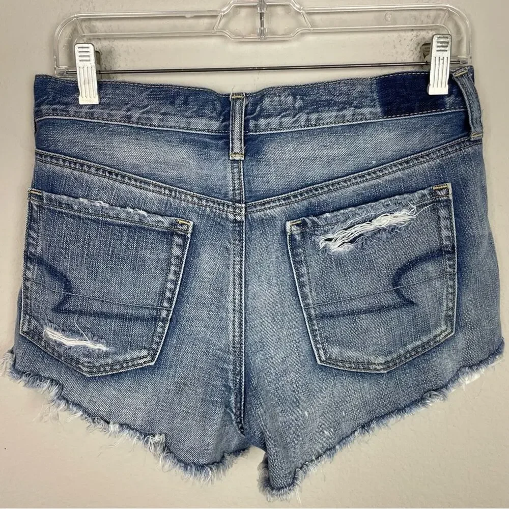 American Eagle Blue Denim Vintage Hi-rise Festival  Button Fly Shorts 6